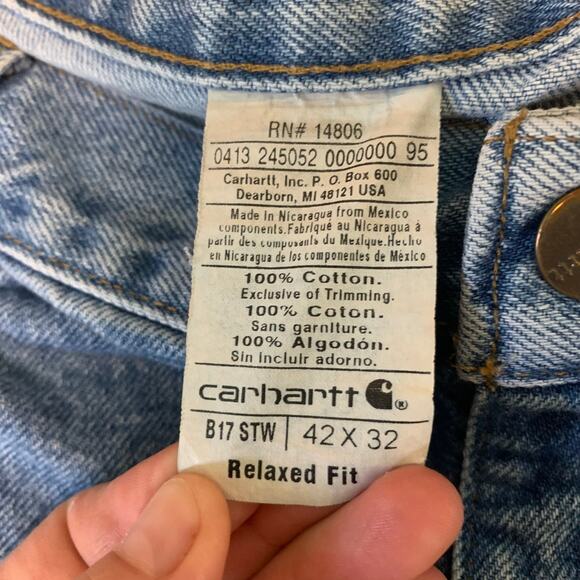 Carhartt Vintage Men's Leather Patch Light Wash Relaxed Fit Jeans 42 x 32 - Picture 8 of 8